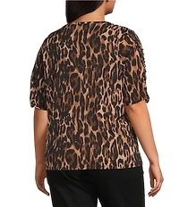 Investments Plus Size Knit Animal Print Elbow Length Sleeve Crew Neck Top