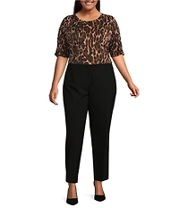Investments Plus Size Knit Animal Print Elbow Length Sleeve Crew Neck Top