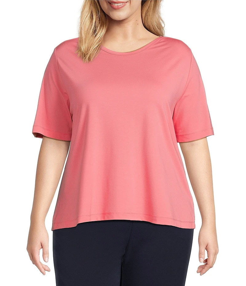 Investments Plus Size Knit Short Sleeve Ballet Neck Top
