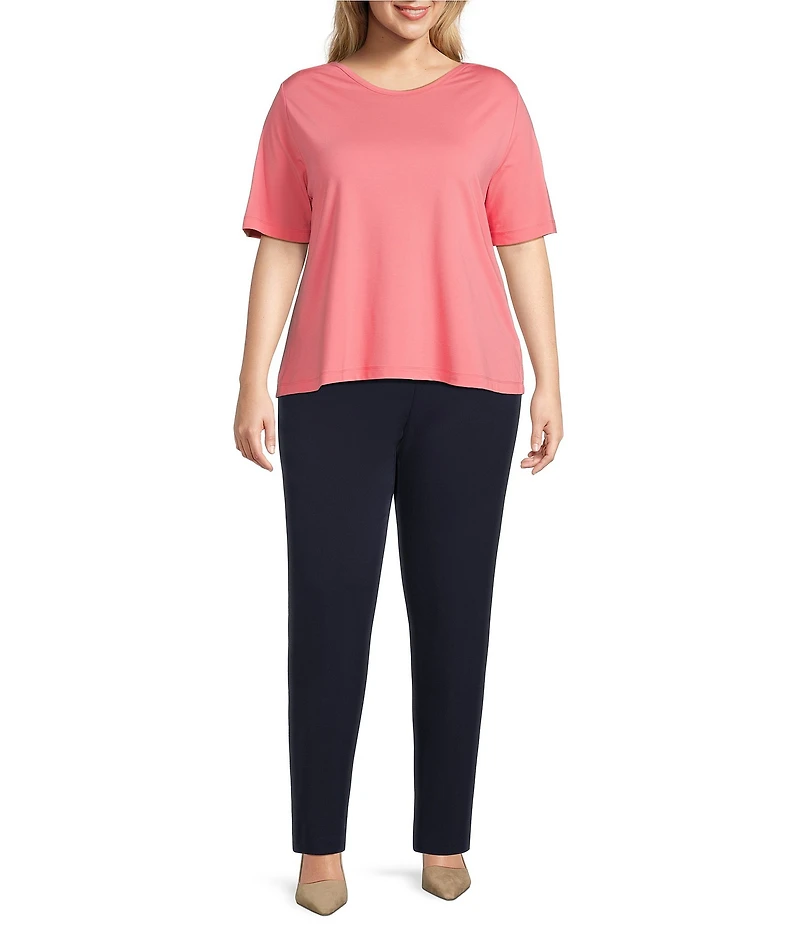 Investments Plus Size Knit Short Sleeve Ballet Neck Top