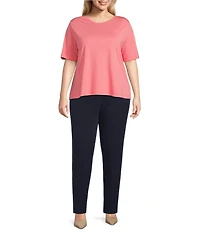 Investments Plus Size Knit Short Sleeve Ballet Neck Top