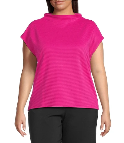 Investments Plus Size Knit Short Sleeve High Neck Ottoman Top