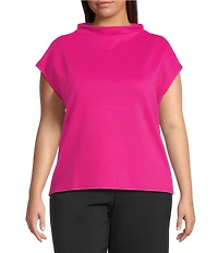 Investments Plus Size Knit Short Sleeve High Neck Ottoman Top