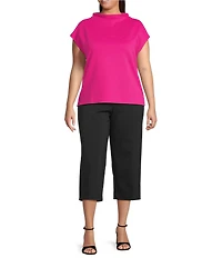 Investments Plus Size Knit Short Sleeve High Neck Ottoman Top
