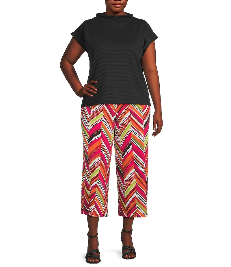 Investments Plus Size Knit Short Sleeve High Neck Ottoman Top