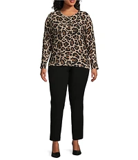 Investments Plus Size Leopard Long Sleeve Boat Neck Pullover Sweater