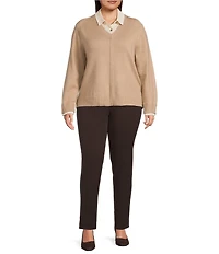 Investments Plus Size Long Sleeve Point Collar Twofer Sweater