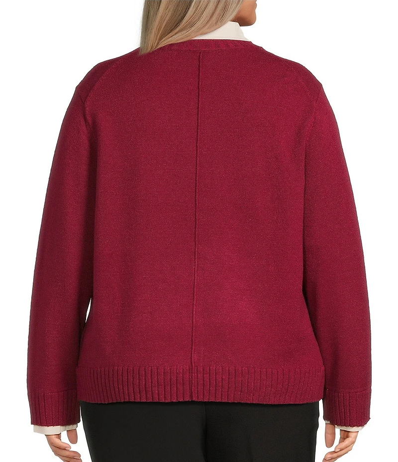 Investments Plus Size Long Sleeve Point Collar Twofer Sweater