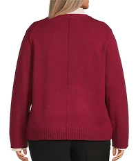 Investments Plus Size Long Sleeve Point Collar Twofer Sweater