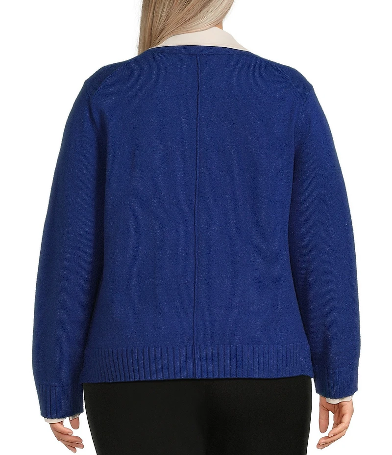 Investments Plus Size Long Sleeve Point Collar Twofer Sweater