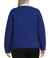 Investments Plus Size Long Sleeve Point Collar Twofer Sweater