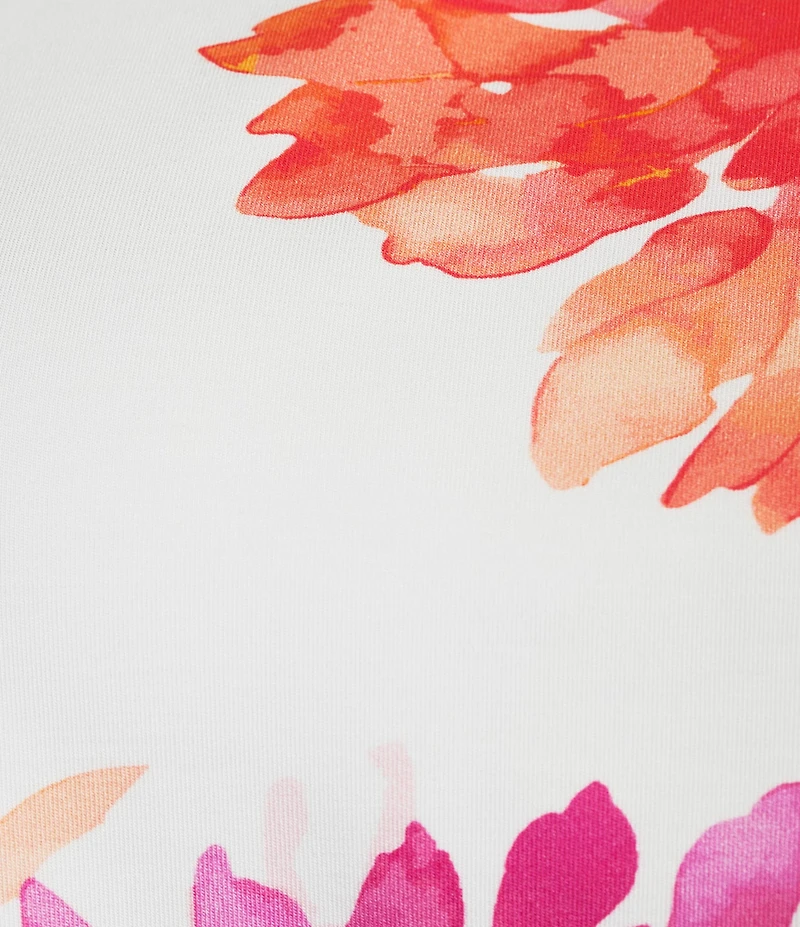 Investments Plus Size Magenta Chrysanthemum Print Cap Sleeve Boat Neck Rory Knit Tee