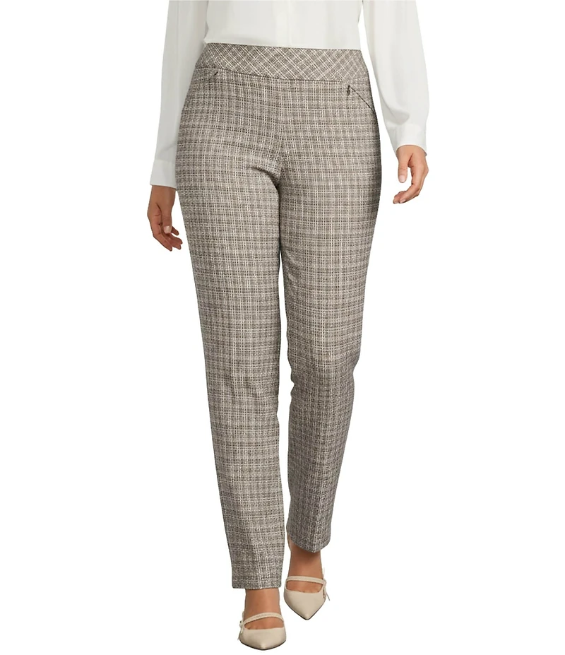 Investments Plus Size Neutral Plaid the PARK AVE fit Stretch Straight Leg Pants