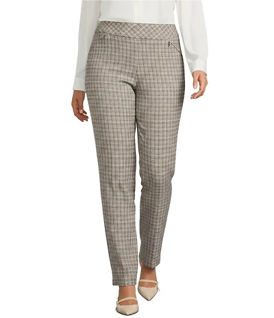 Investments Plus Size Neutral Plaid the PARK AVE fit Stretch Straight Leg Pants