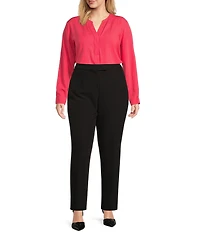 Investments Plus Size Nora Long Sleeve Y-Neck Drapey Twill Blouse