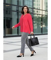 Investments Plus Size Nora Long Sleeve Y-Neck Drapey Twill Blouse