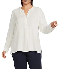 Investments Plus Size Nora Long Sleeve Y-Neck Drapey Twill Blouse