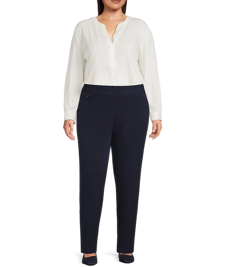 Investments Plus Size Nora Long Sleeve Y-Neck Drapey Twill Blouse