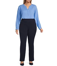 Investments Plus Size Nora Long Sleeve Y-Neck Drapey Twill Blouse