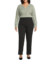 Investments Plus Size Nora Stripe Long Sleeve Y-Neck Drapey Twill Blouse