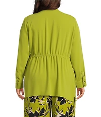 Investments Plus Size Open Drape Front Long Sleeve Button Cuff Novelty Jacket