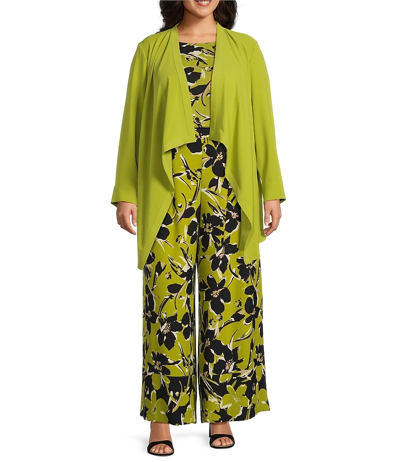 Investments Plus Size Open Drape Front Long Sleeve Button Cuff Novelty Jacket