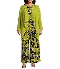 Investments Plus Size Open Drape Front Long Sleeve Button Cuff Novelty Jacket