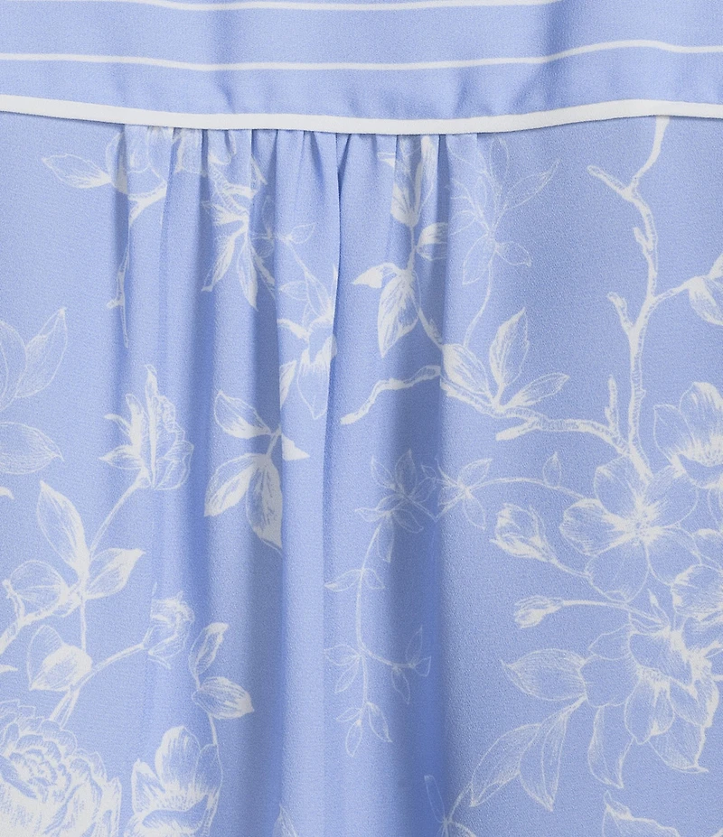 Investments Plus Size Paired Stripe Mixed Print 3/4 Sleeve Split Round Neck Blouse