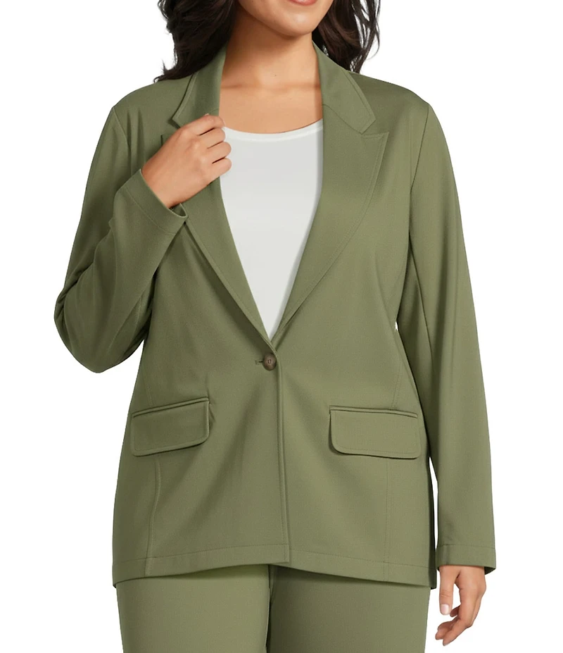 Investments Plus Size Performance Traveler Long Sleeve One Button Notch Lapel Blazer