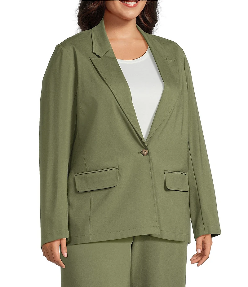 Investments Plus Size Performance Traveler Long Sleeve One Button Notch Lapel Blazer