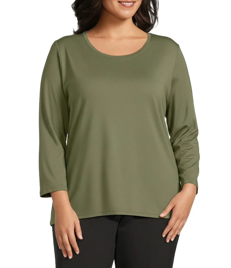 Investments Plus Size Performance Traveler Pullover 3/4 Sleeve Scoop Neck Top