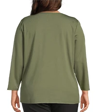 Investments Plus Size Performance Traveler Pullover 3/4 Sleeve Scoop Neck Top