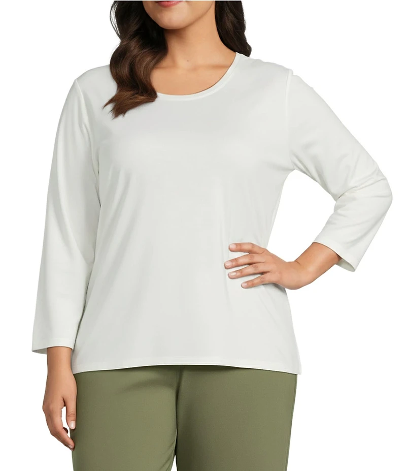 Investments Plus Size Performance Traveler Pullover 3/4 Sleeve Scoop Neck Top
