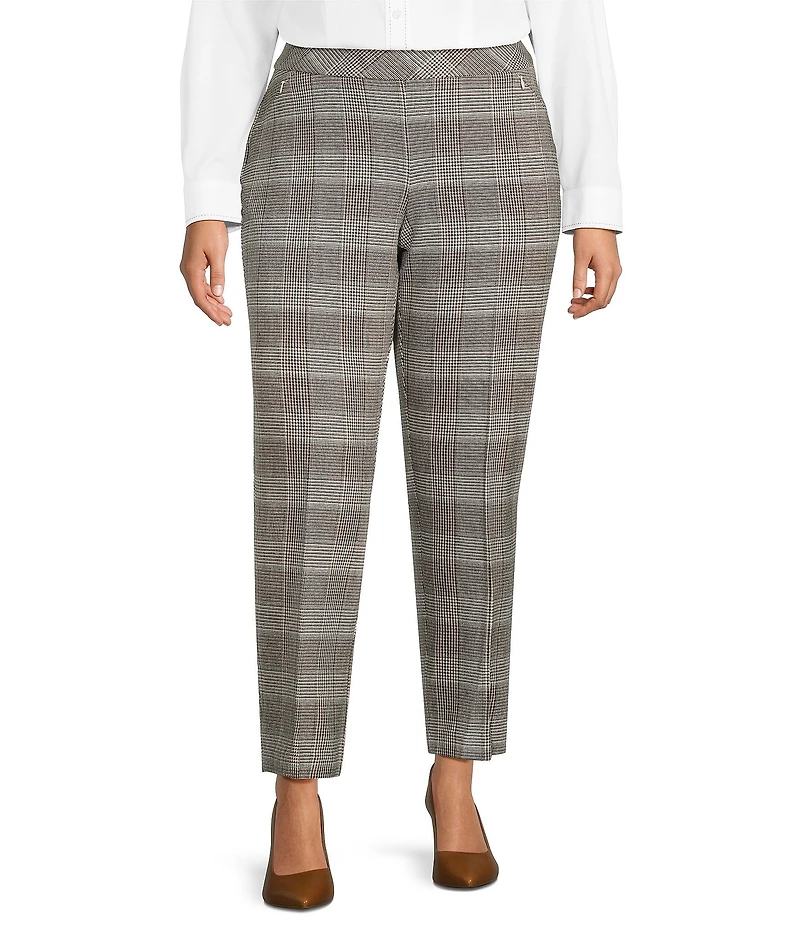 Investments Plus Size Plaid PARK AVE fit Stretch Straight Leg Pants