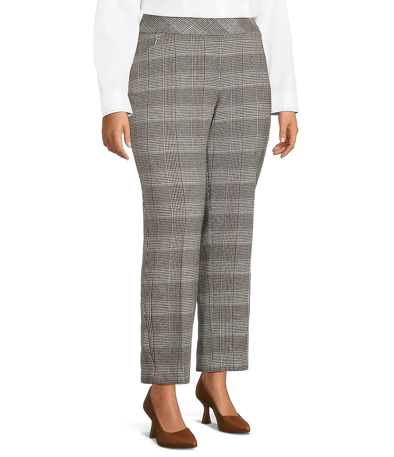 Investments Plus Size Plaid PARK AVE fit Stretch Straight Leg Pants