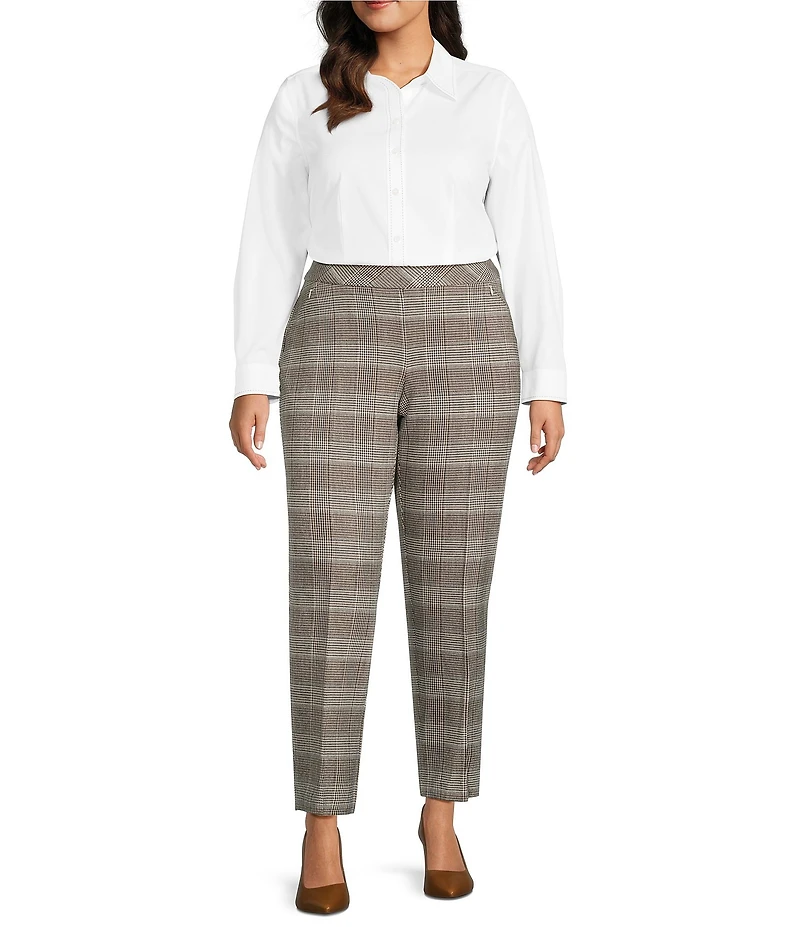Investments Plus Size Plaid PARK AVE fit Stretch Straight Leg Pants