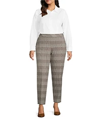 Investments Plus Size Plaid PARK AVE fit Stretch Straight Leg Pants