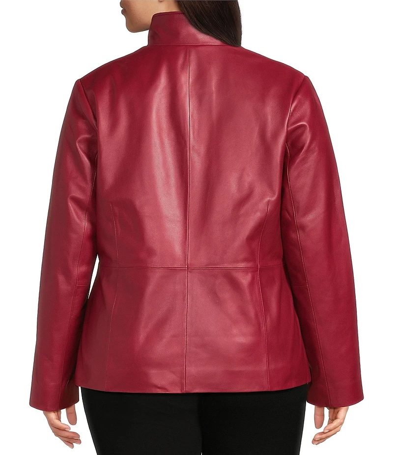 Investments Plus Size Platinum Suiting Genuine Lamb Leather Stand Collar Zip Front Long Sleeve Jacket