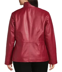 Investments Plus Size Platinum Suiting Genuine Lamb Leather Stand Collar Zip Front Long Sleeve Jacket