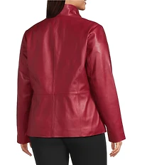 Investments Plus Size Platinum Suiting Genuine Lamb Leather Stand Collar Zip Front Long Sleeve Jacket