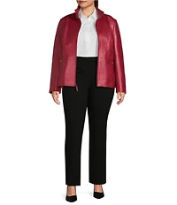 Investments Plus Size Platinum Suiting Genuine Lamb Leather Stand Collar Zip Front Long Sleeve Jacket