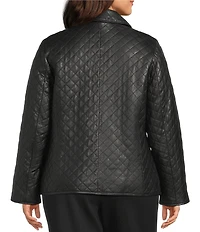 Investments Plus Size Platinum Suiting Quilted Genuine Lamb Leather Point Collar Button Front Long Sleeve Jacket