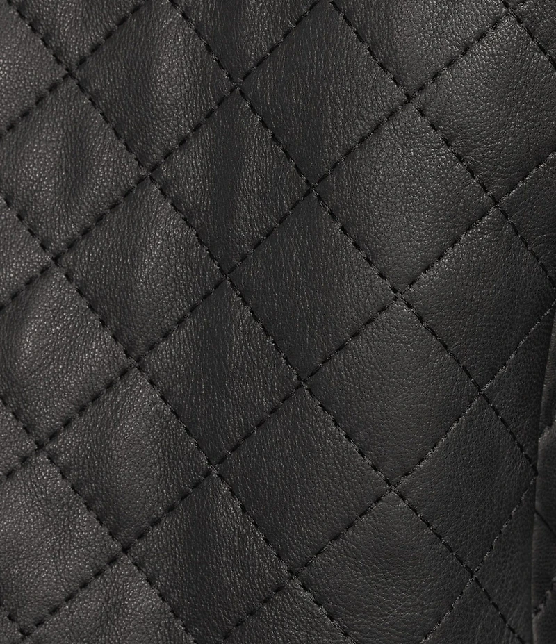 Investments Plus Size Platinum Suiting Quilted Genuine Lamb Leather Point Collar Button Front Long Sleeve Jacket