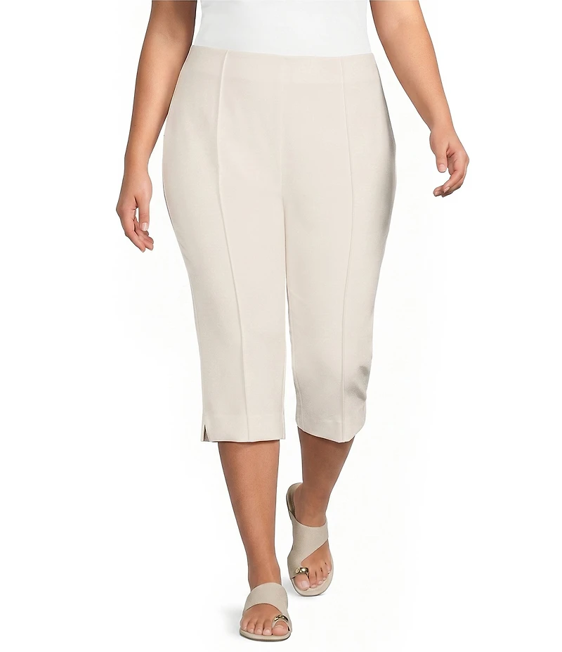 Investments Plus Size Pull-On Pintuck Capri Pants