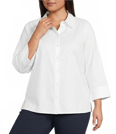 Investments Plus Size Rachel 3/4 Sleeve Point Collar Button Front Shirt