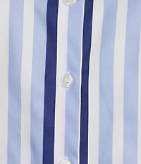 Investments Plus Size Rachel Vista Blue Awning Stripe Print 3/4 Sleeve Point Collar Button Front Shirt