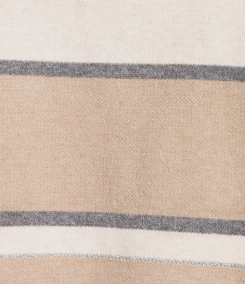 Investments Plus Size Removeable Faux Fur Collar Two-Way Zip Front Stripe Sweater Poncho