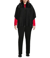 Investments Plus Size Removeable Faux Fur Collar Two-Way Zip Front Sweater Poncho