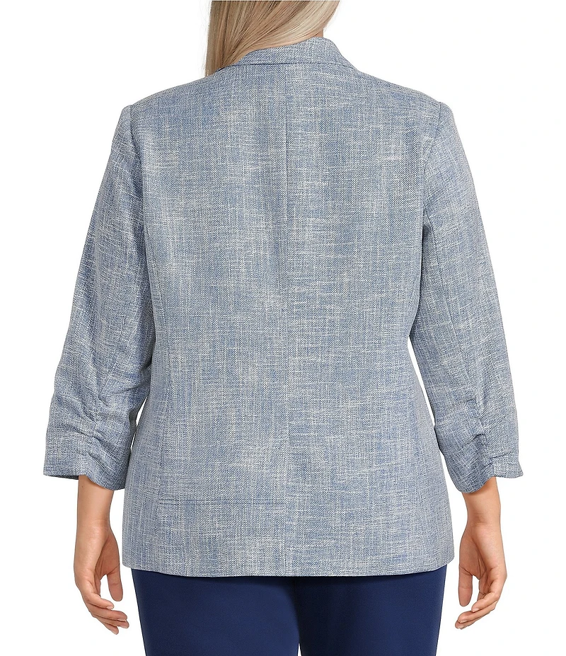 Investments Plus Size Scratch Pattern 3/4 Ruched Sleeve Notch Lapel Lined Button Front Blazer
