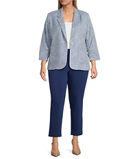 Investments Plus Size Scratch Pattern 3/4 Ruched Sleeve Notch Lapel Lined Button Front Blazer